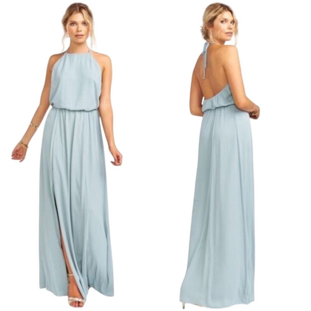 Show Me Your‎ Mumu Maxi Dress, XXS Heather Halter Slit Light Green Formal Bridal
